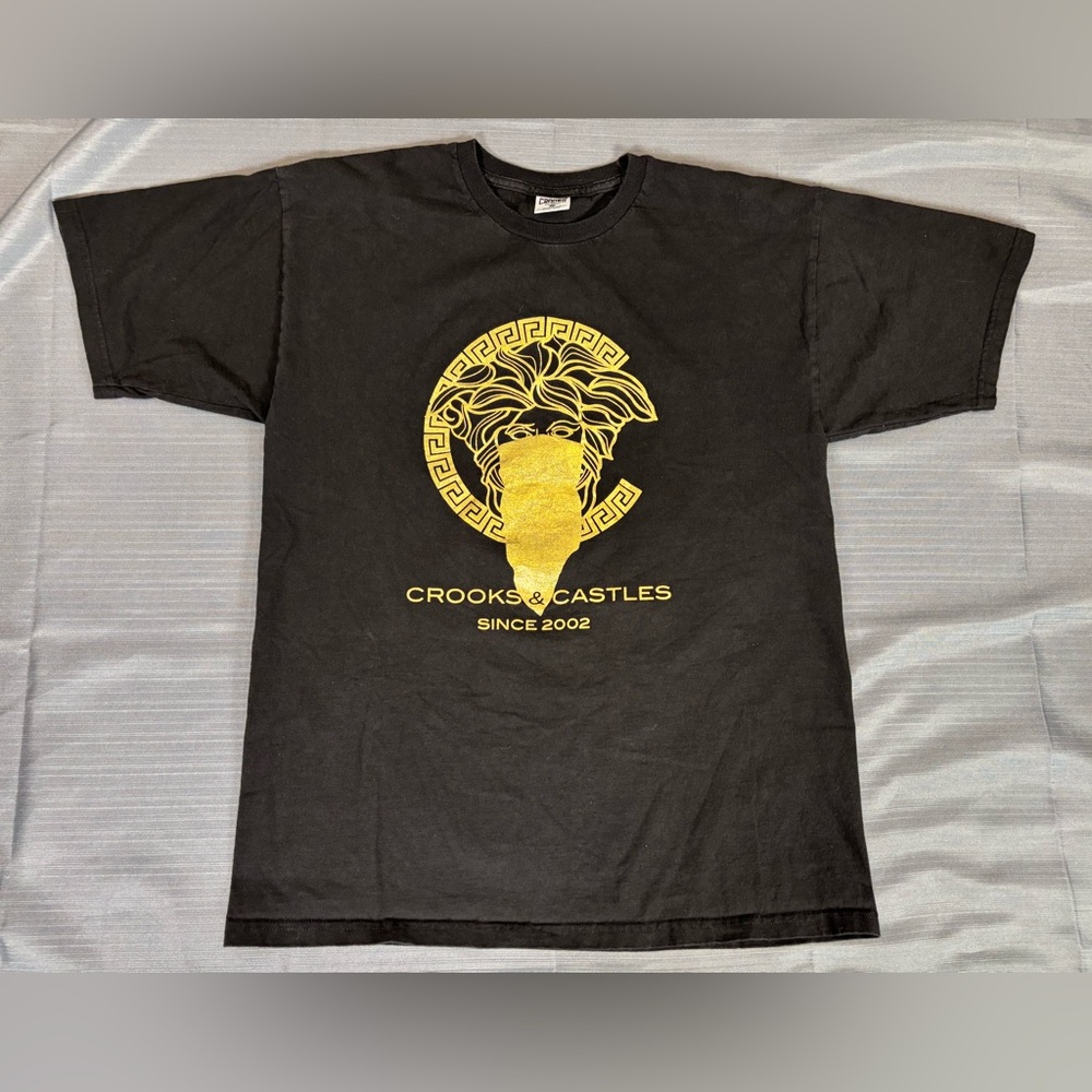 Crooks & Castles Medusa Logo Graphic Tee Black Gold Size Large